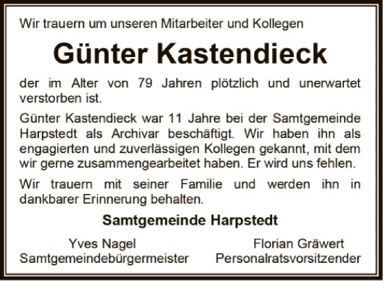 Traueranzeige von Günter Kastendieck von SYKS