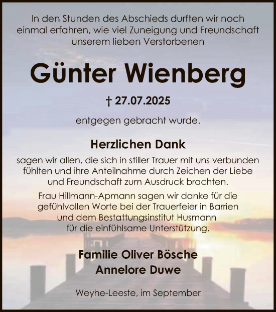 Traueranzeige von Günter Wienberg von SYKS