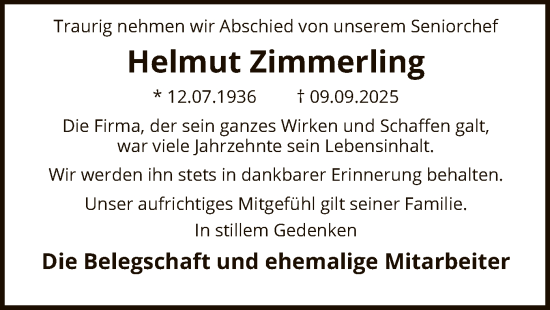 Traueranzeige von Helmut Zimmerling von SYKS