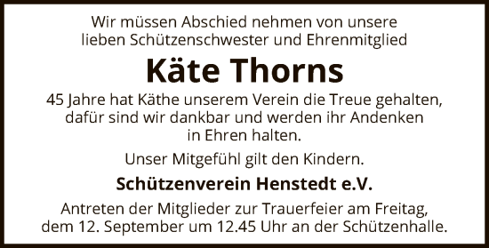 Traueranzeige von Käte Thorns von SYKS