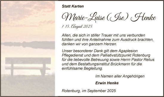 Traueranzeige von Marie-Luise Henke von SYKR