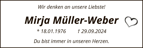 Traueranzeige von Mirja Müller-Weber von SYKS