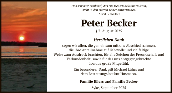 Traueranzeige von Peter Becker von SYKS