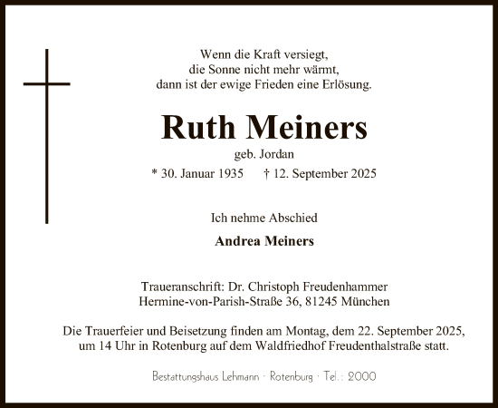 Traueranzeige von Ruth Meiners von SYKR