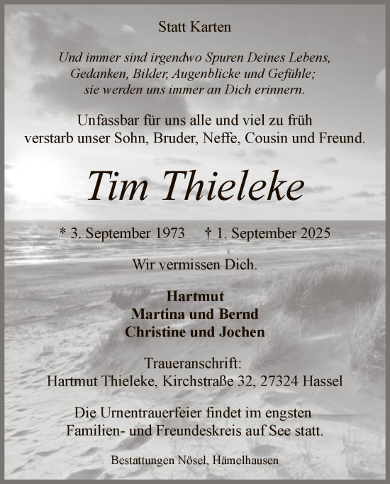 Traueranzeige von Tim Thieleke von SYKS