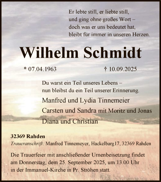 Traueranzeige von Wilhelm Schmidt von SYKS