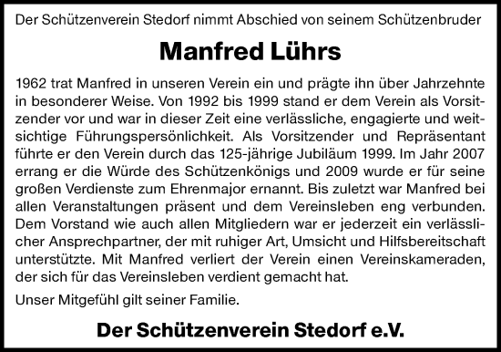Traueranzeige von Manfred Lührs von SYKS