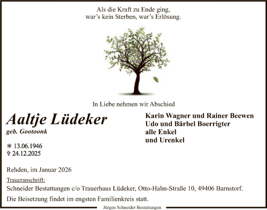 Traueranzeige von Aaltje Lüdeker von SYKS