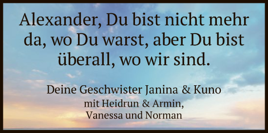 Traueranzeige von Alexander Kumpins von SYKR