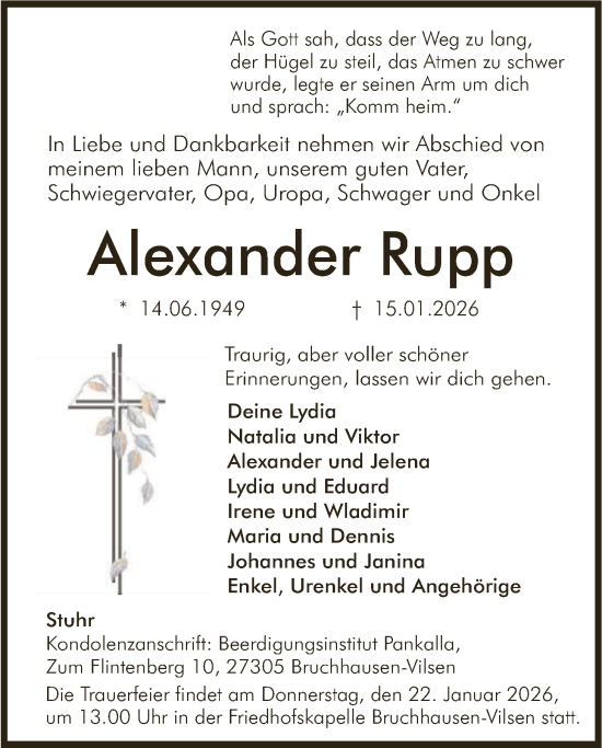 Traueranzeige von Alexander Rupp von SYKS