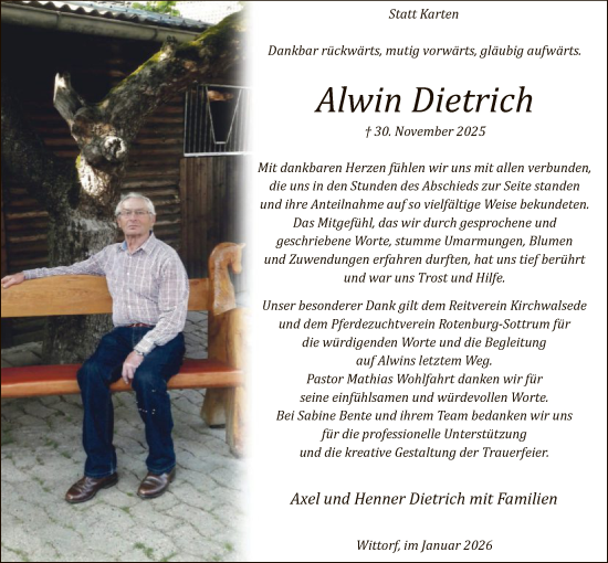Traueranzeige von Alwin Dietrich von SYKR