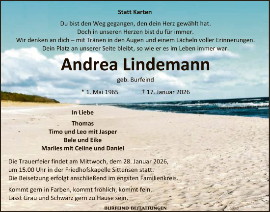 Traueranzeige von Andrea Lindemann von SYKR