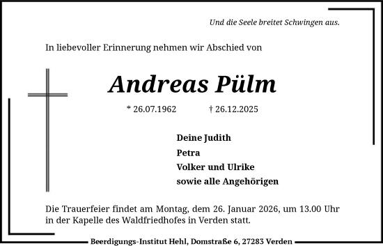 Traueranzeige von Andreas Pülm von SYKS