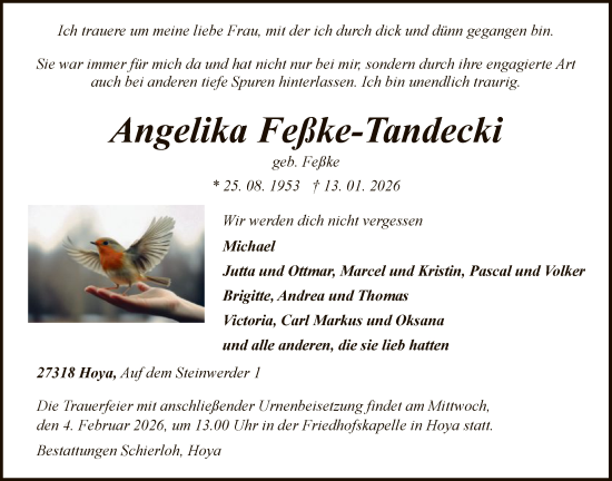 Traueranzeige von Angelika Feßke-Tandecki von SYKS