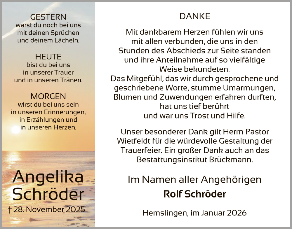  Traueranzeige für Angelika Schröder vom 10.01.2026 aus SYKR