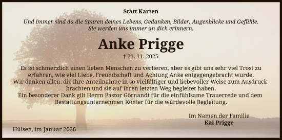Traueranzeige von Anke Prigge von SYKS
