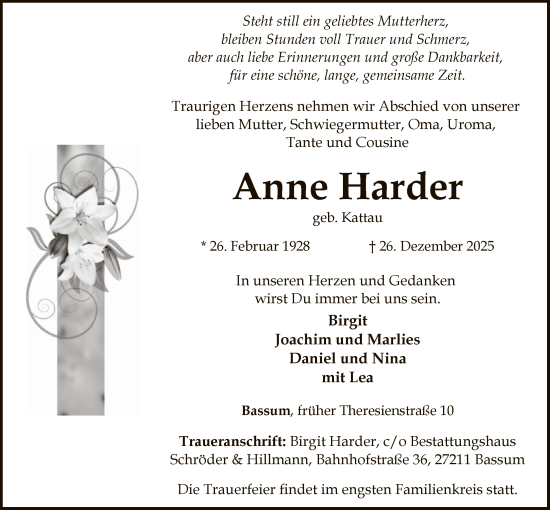 Traueranzeige von Anne Harder von SYKS