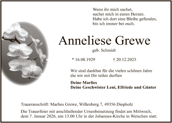 Traueranzeige von Anneliese Grewe von SYKS