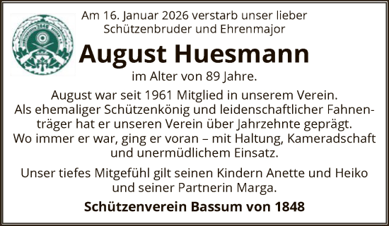 Traueranzeige von August Huesmann von SYKS