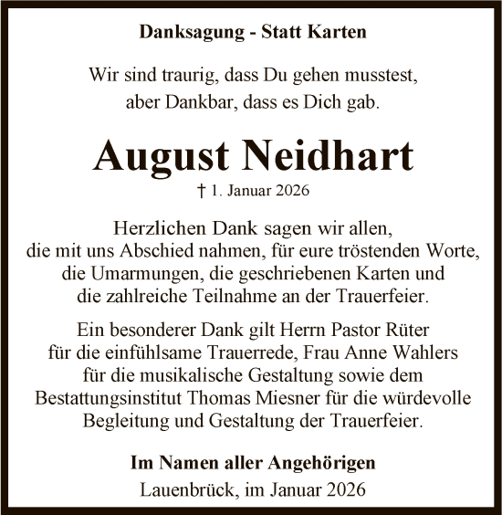 Traueranzeige von August Neidhart von SYKR