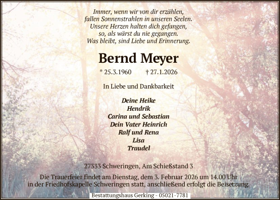 Traueranzeige von Bernd Meyer von SYKS