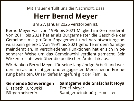 Traueranzeige von Bernd Meyer von SYKS