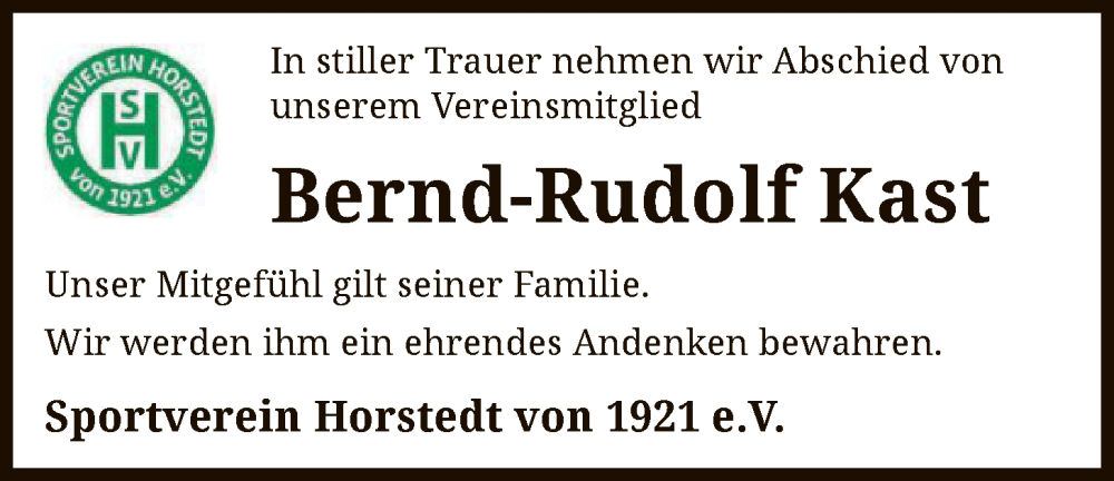  Traueranzeige für Bernd-Rudolf Kast vom 17.01.2026 aus SYKR