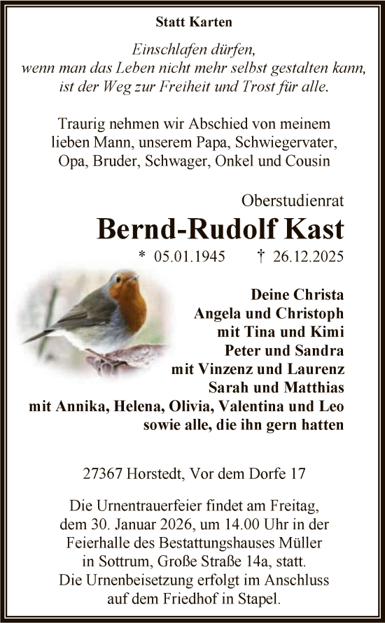 Traueranzeige von Bernd-Rudolf Kast von SYKR