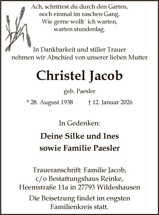 Traueranzeige von Christel Jacob von SYWZ