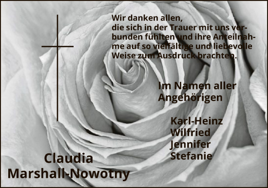 Traueranzeige von Claudia Marshall-Nowotny von SYKS