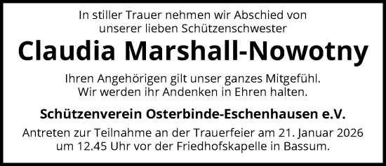 Traueranzeige von Claudia Marshall-Nowotny von SYKS