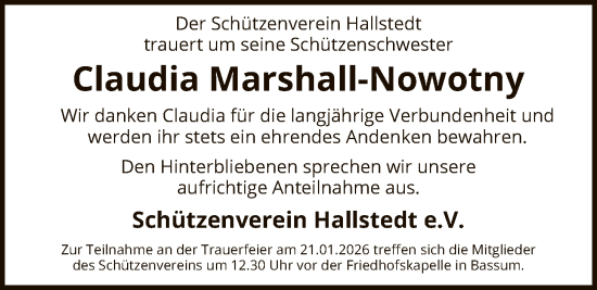 Traueranzeige von Claudia Marshall-Nowotny von SYKS
