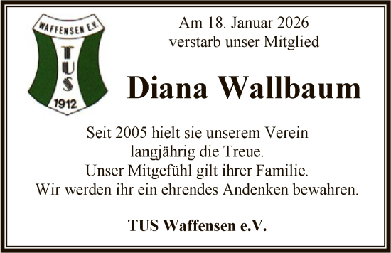 Traueranzeige von Diana Wallbaum von SYKR