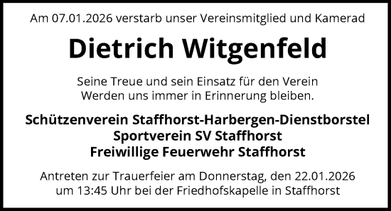 Traueranzeige von Dietrich Witgenfeld von SYKS