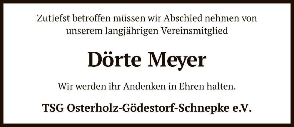  Traueranzeige für Dörte Meyer vom 27.01.2026 aus SYKS