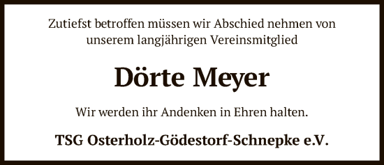 Traueranzeige von Dörte Meyer von SYKS