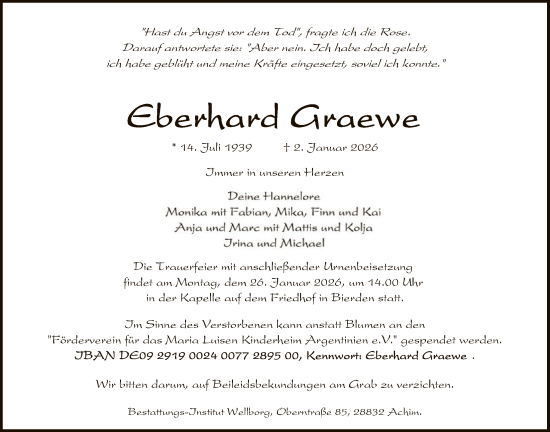 Traueranzeige von Eberhard Graewe von SYKS