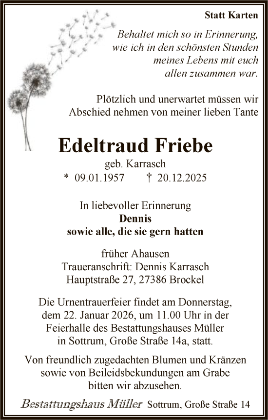 Traueranzeige von Edeltraud Friebe von SYKR