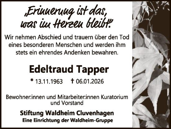 Traueranzeige von Edeltraud Tapper von SYKS