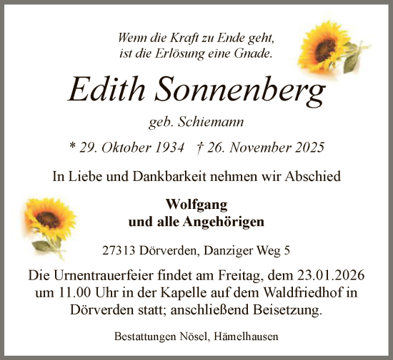 Traueranzeige von Edith Sonnenberg von SYKS