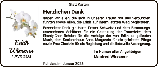 Traueranzeige von Edith Wiesener von SYKS