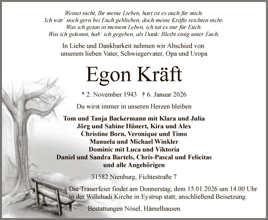 Traueranzeige von Egon Kräft von SYKS