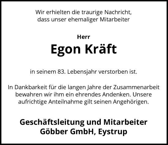 Traueranzeige von Egon Kräft von SYKS