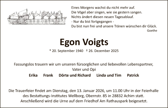 Traueranzeige von Egon Voigts von SYKS