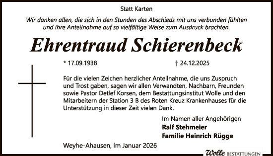 Traueranzeige von Ehrentraud Schierenbeck von SYKSSYKS