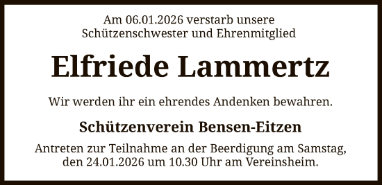 Traueranzeige von Elfriede Lammertz von SYKS