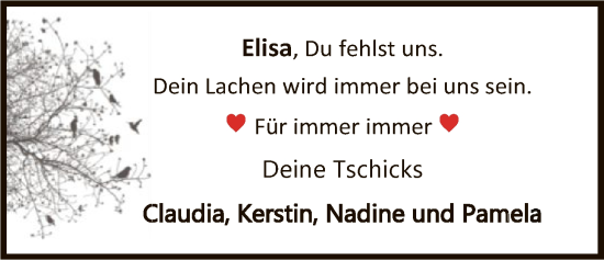 Traueranzeige von Elisa Hullmann von SYKR