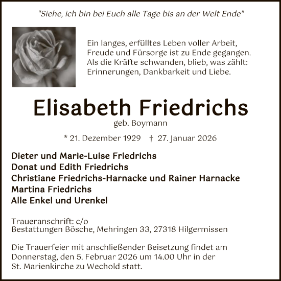 Traueranzeige von Elisabeth Friedrichs von SYKS