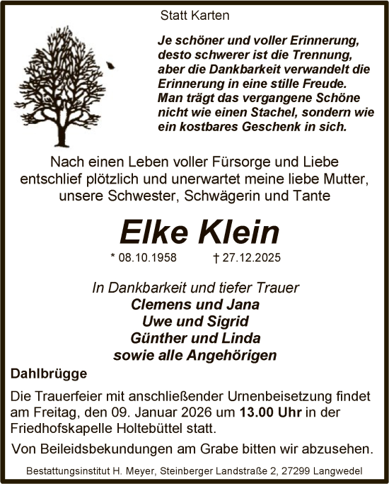 Traueranzeige von Elke Klein von SYKS