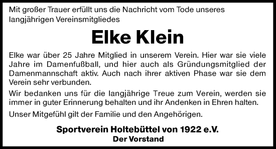 Traueranzeige von Elke Klein von SYKS